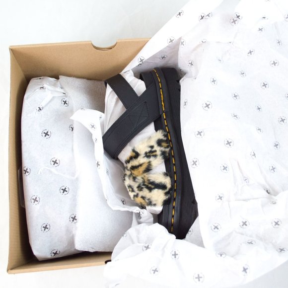 Dr. Martins Voss Fluffy Faux Fur Leather Sandals 8 - Picture 3 of 12